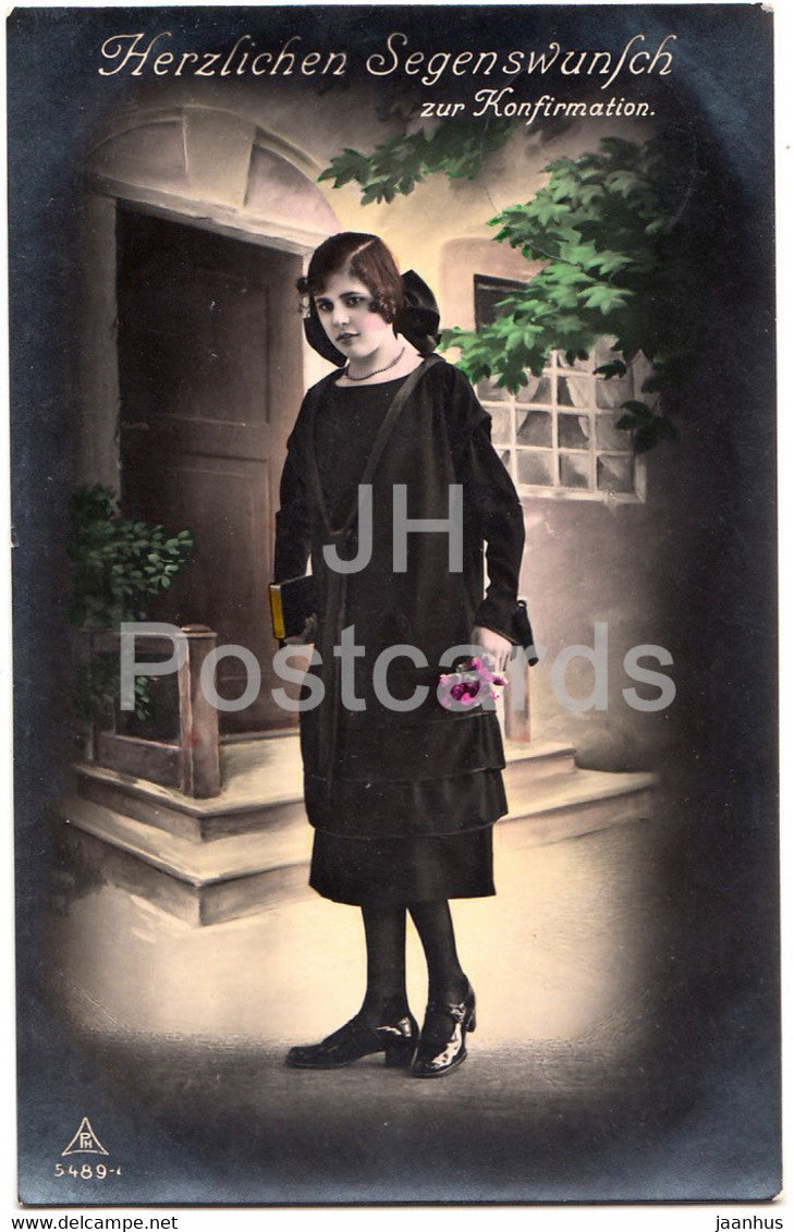 Greeting Card - Herzlichen Segenswunsch zur Konfirmation - young woman PH 5489-1 - old postcard - 1927 - Germany - used - JH Postcards