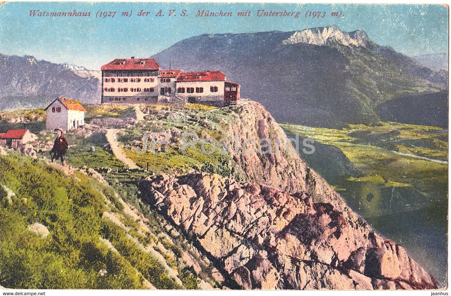 Watzmannhaus 1927 m der A V S - Munchen mit Untersberg 1973 m - 11875 - old postcard - Germany - unused - JH Postcards