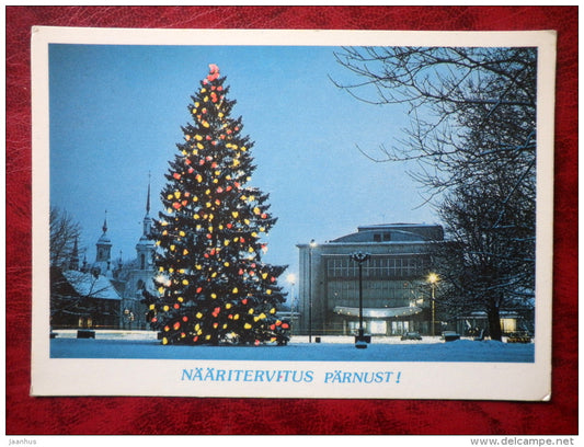 New Year Greetings from Pärnu - fir tree - Pärnu - 1987 - Estonia - USSR - unused - JH Postcards