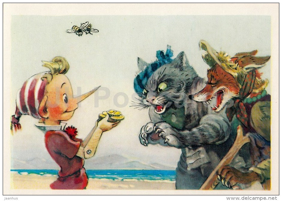 Buratino - The Golden Key - cat Basilio - fox Alice - Russian Fairy Tale - 1967 - Russia USSR - unused - JH Postcards