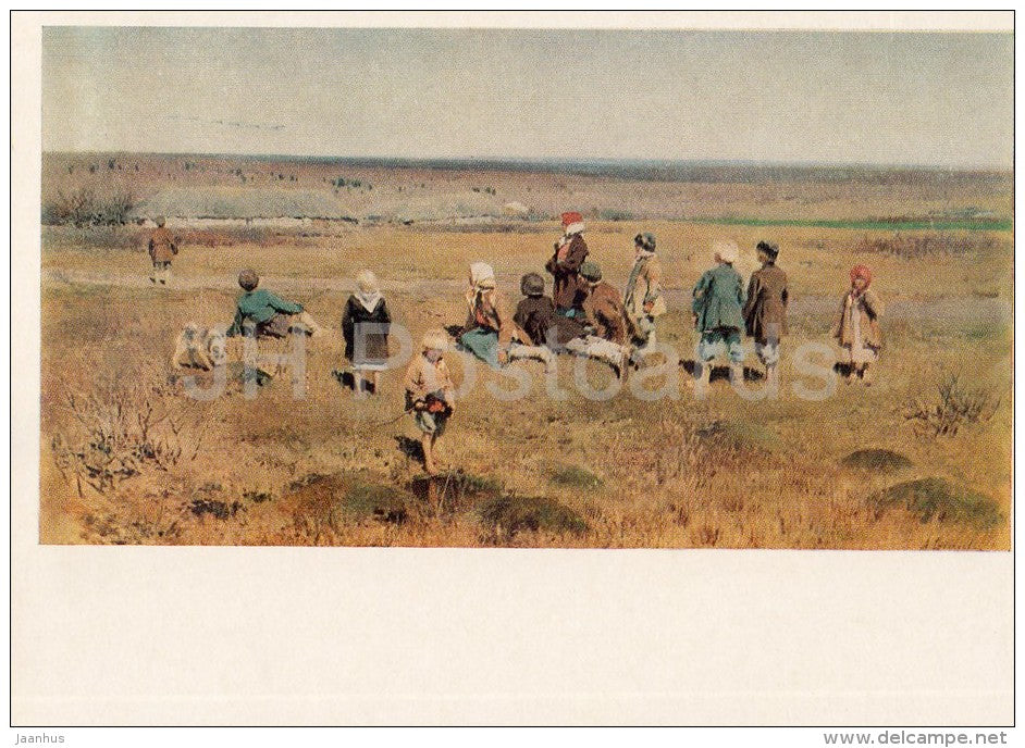 painting by A. Stepanov - The cranes are flying , 1891 - children - Russian art - Russia USSR - 1978 - unused - JH Postcards