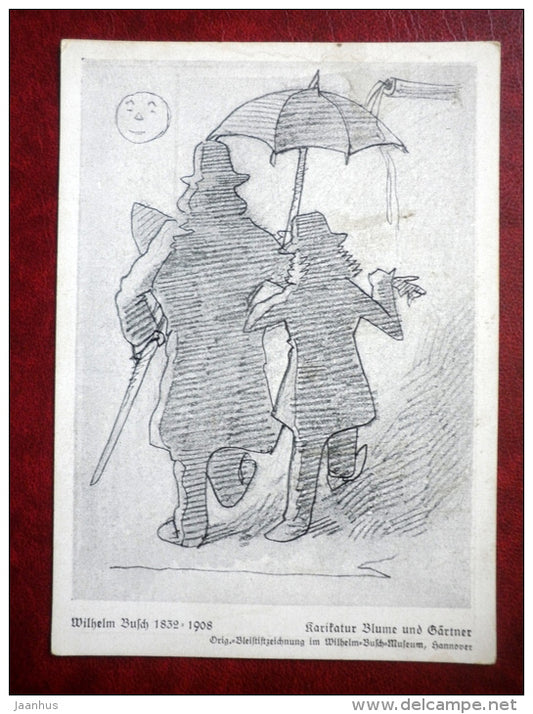 Illustration by Wilhelm Busch - karikatur - Blume und Gärtner - caricature - umbrella - unused - JH Postcards