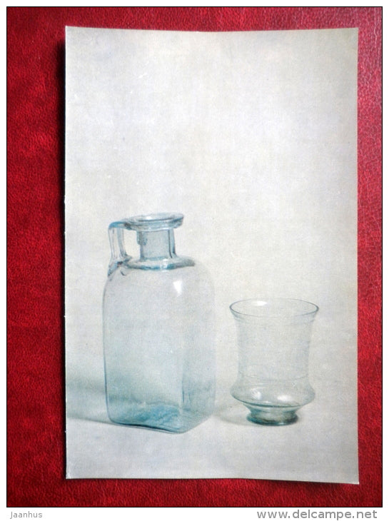 Bottle and beaker with engraved bands , Eastern Mediterra , 1st century AD - Antique Glass - 1974 - Russia USSR - unused - JH Postcards