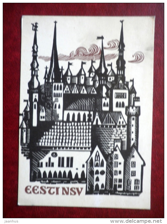 New Year Greeting card - by T. Laanemaa - Tallinn - Old Town - 1967 - Estonia USSR - used - JH Postcards