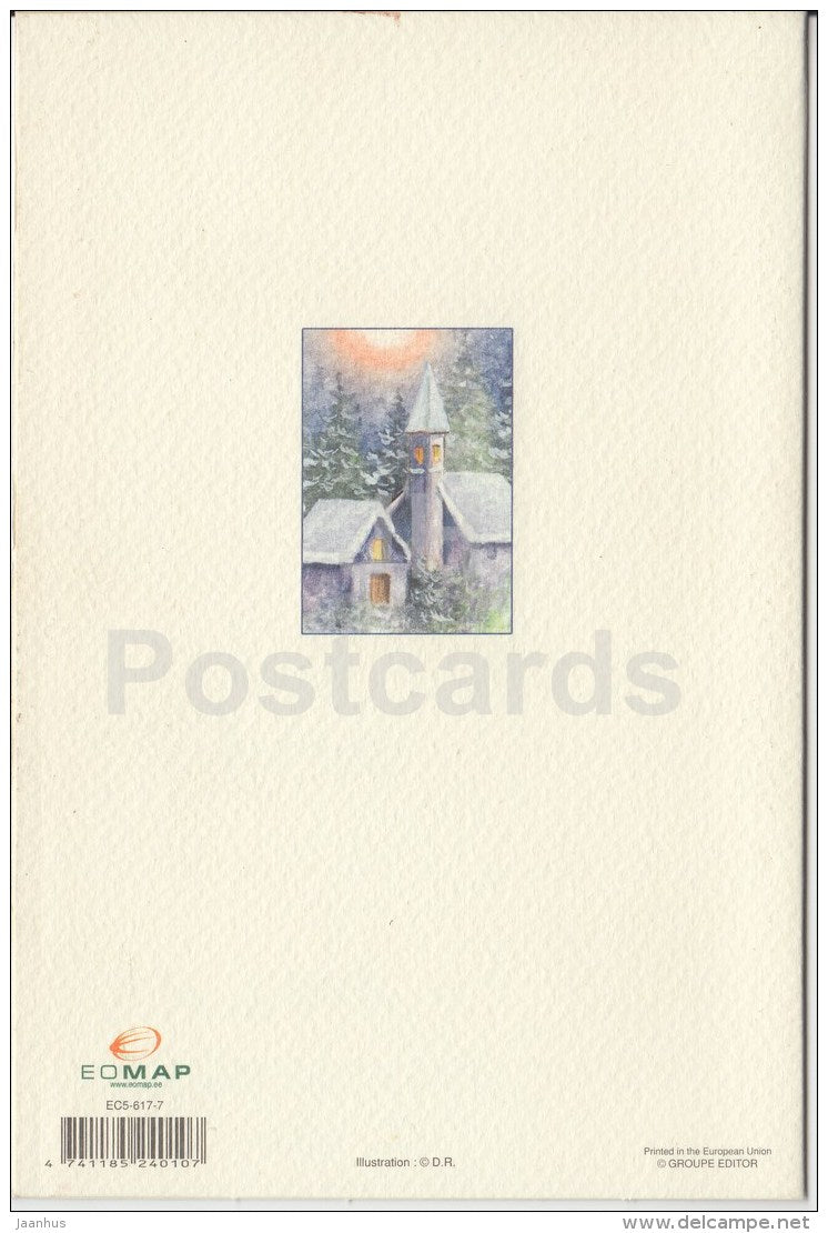 Christmas greeting card - houses - church - illustration - Estonia - used in 2006 - JH Postcards