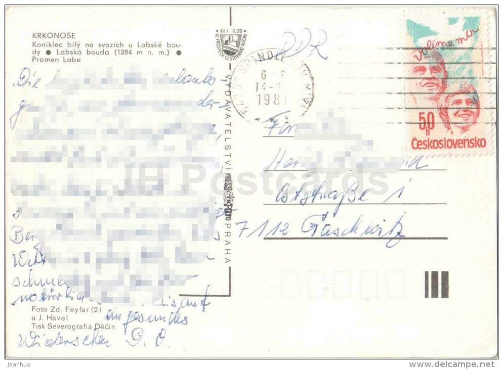 Krknose - Labska Bouda - source Labe - Czechoslovakia - Czech - used 1981 - JH Postcards