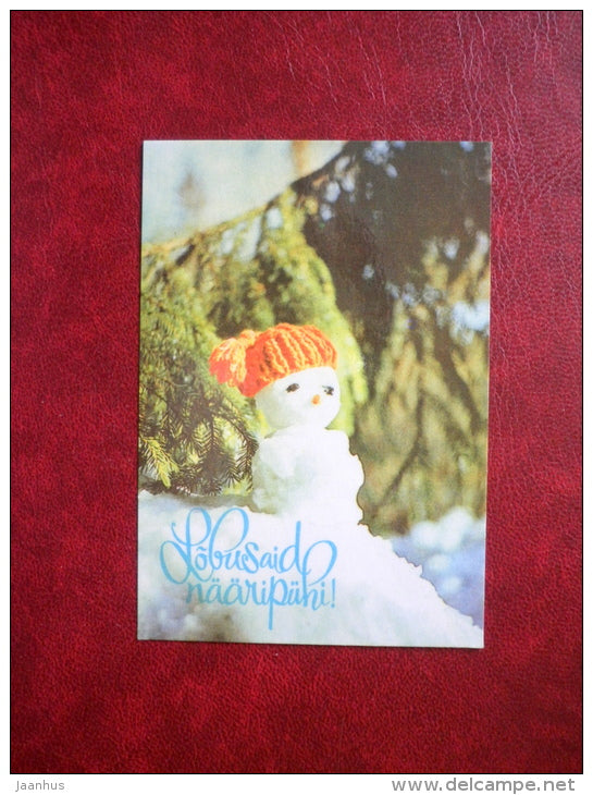 New Year mini Greeting card - snowman - 1978 - Estonia USSR - unused - JH Postcards