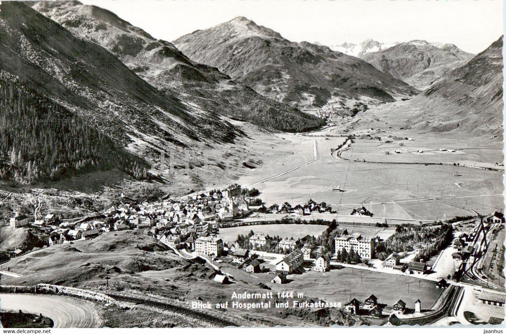 Andermatt 1444 m - Blick auf Hospental und Furkastrasse - 1634 - old postcard - Switzerland - unused - JH Postcards