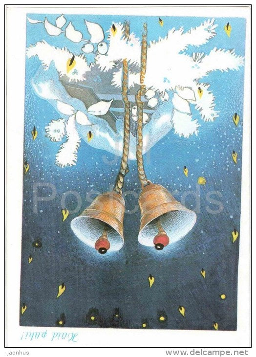 New Year Greeting card by S. Eelmaa - bells - 1989 - Estonia USSR - used - JH Postcards