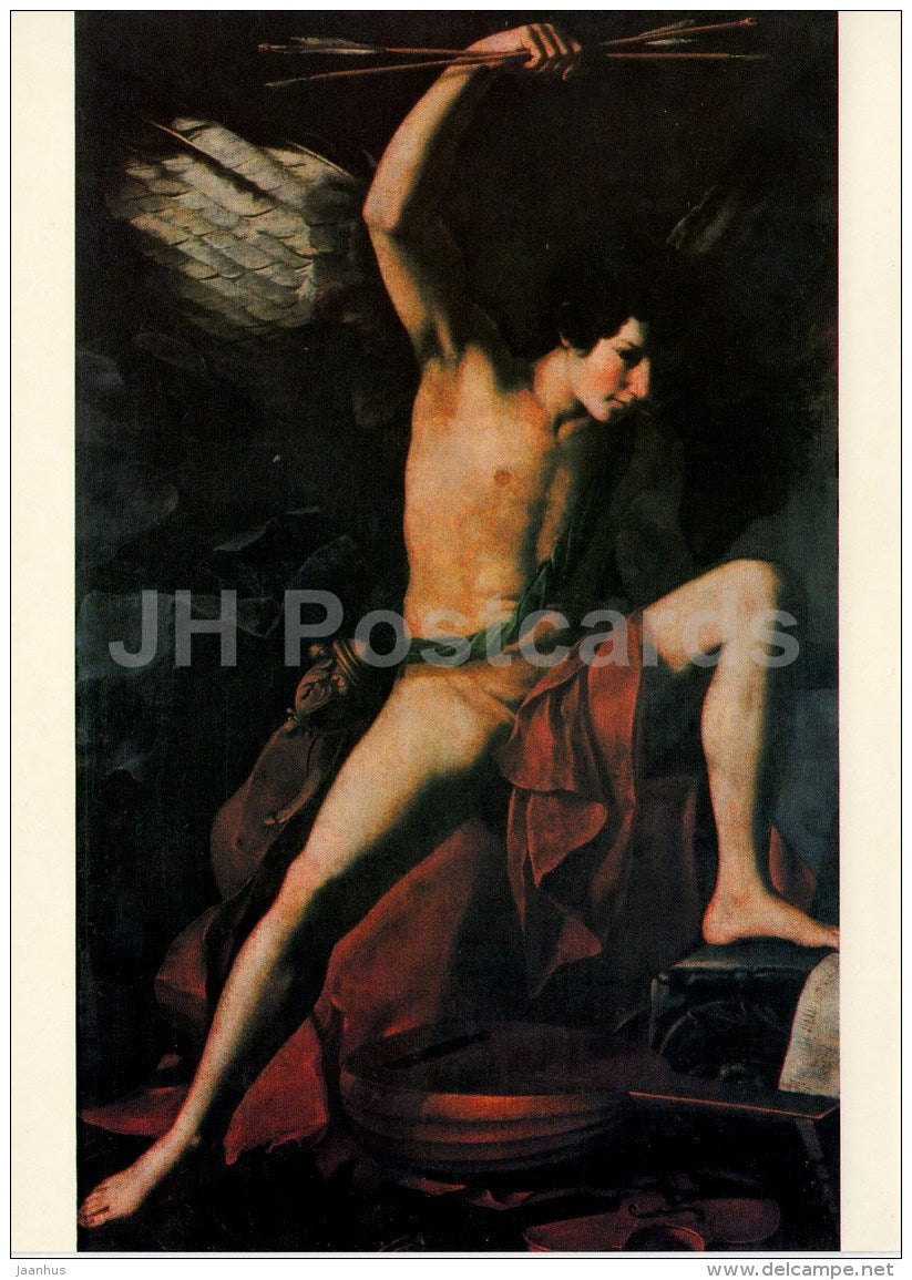 painting by Tuscan Painter - Amor Triumphant - Italian art - large format card - Czech - unused - JH Postcards