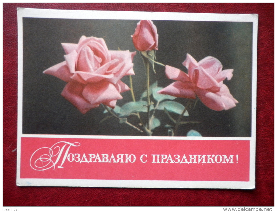 Greeting Card - red roses - flowers - 1968 - Russia USSR - unused - JH Postcards