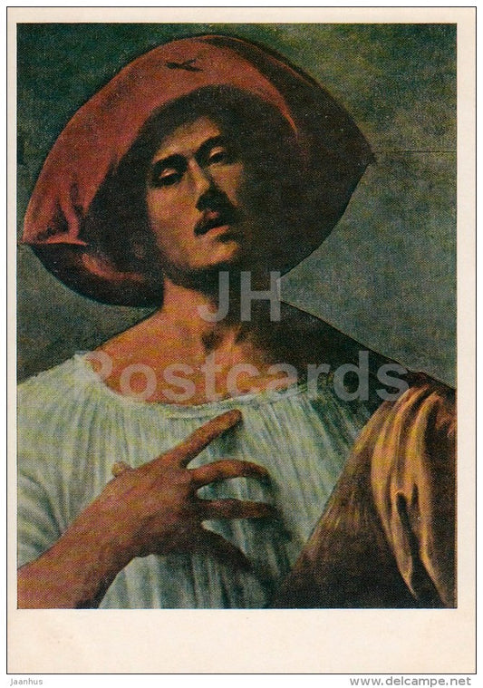 painting by Giorgione - Inspirational singer , 1508-10 - man - hat - Italian art - 1974 - Russia USSR - unused - JH Postcards