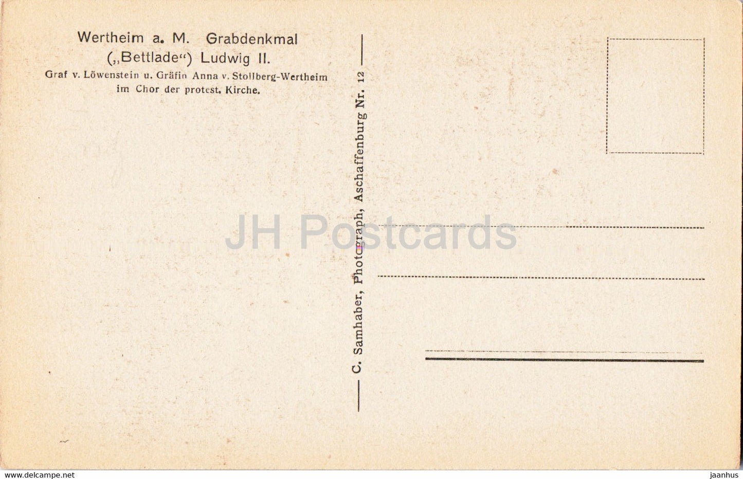 Wertheim a M - Grabdenkmal Bettlade Ludwig II. im Chor der Protest Kirche - Kirche - alte Postkarte - Deutschland - unbenutzt