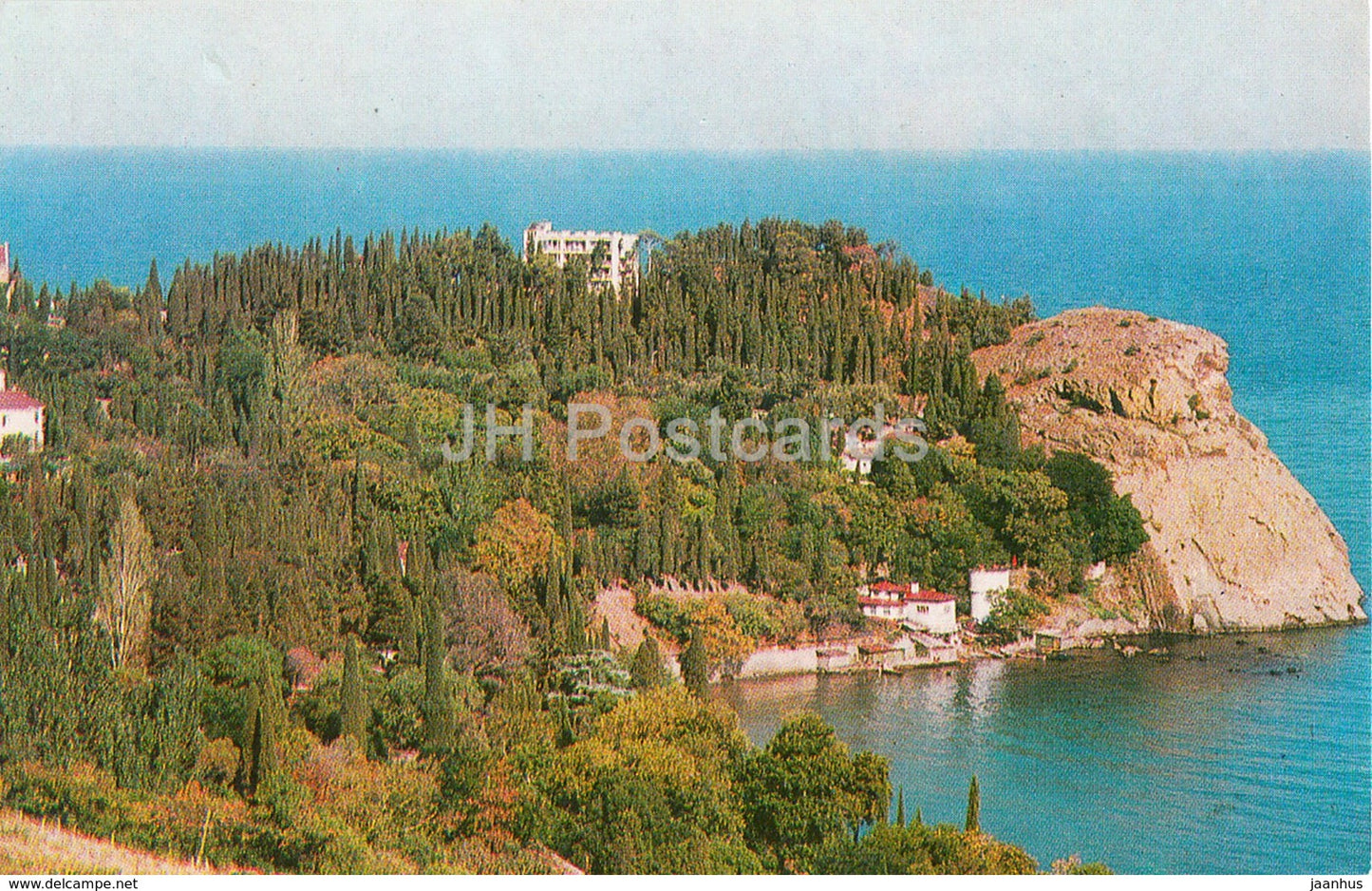 Alushta - Plaka cape - view at sanatorium Utyes - Crimea - 1980 - Ukraine USSR - unused - JH Postcards