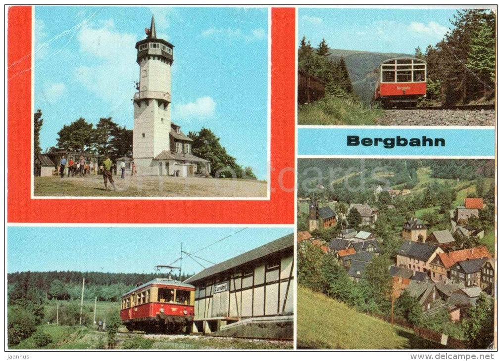 Oberweissbach - Fröbelturm, Bergbahn, Cursdorf Bergbahn-Flachstrecke, Mellenbach-Glasbach - Germany - 1982 gelaufen - JH Postcards