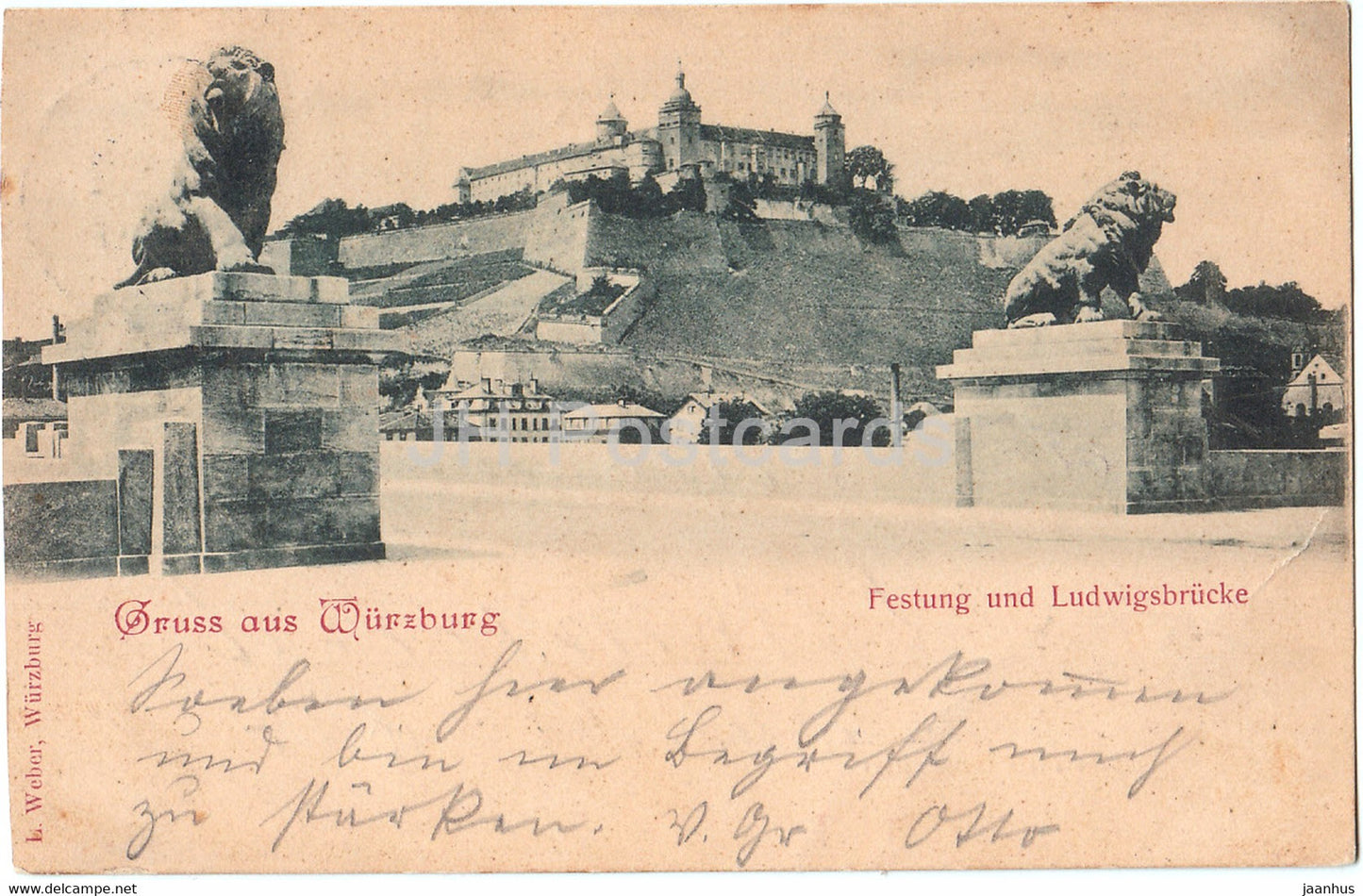 Gruss aus Wurzburg - Festung und Ludwigsbrucke - old postcard - 1900 - Germany - used - JH Postcards