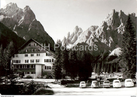 Piano Fiscalina 1454 m - Hotel Dolomiti - Fischleinboden - Dolomitenhof - car - old postcard - Italy - unused - JH Postcards