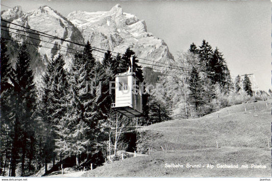 Seilbahn Brunni - Alp Gschwand mit Pilatus - cable car - 0711 - old postcard - Switzerland - unused - JH Postcards