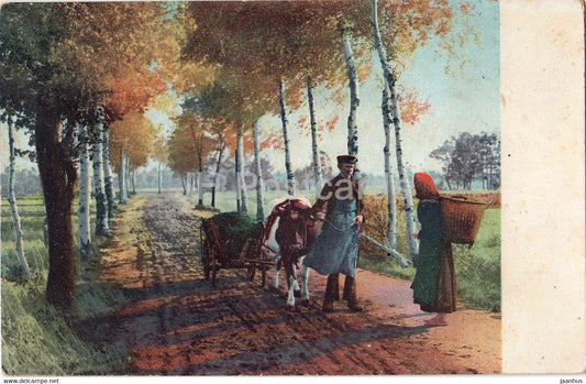 cow carriage - road - Photochromie 1101 - old postcard -  Germany - unused - JH Postcards