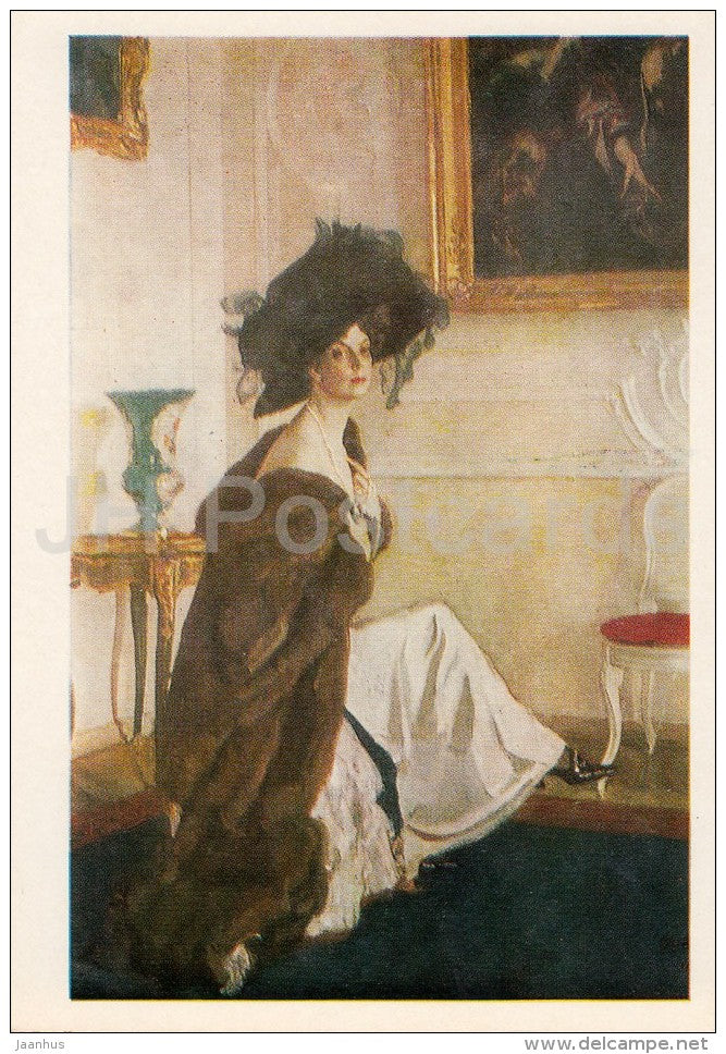 painting by V. Serov - Portrait of O. Orlova , 1911 - woman - hat - Russian art - Russia USSR - 1981 - unused - JH Postcards