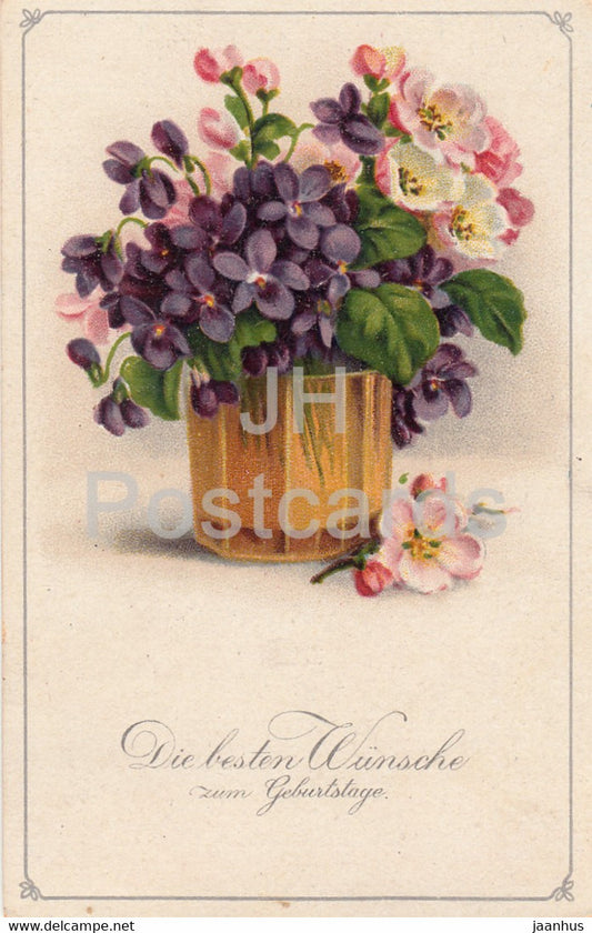 Birthday Greeting Card - Die besten Wunsche zum Geburtstage - flowers in a vase BR old postcard - 1923 - Germany - used - JH Postcards