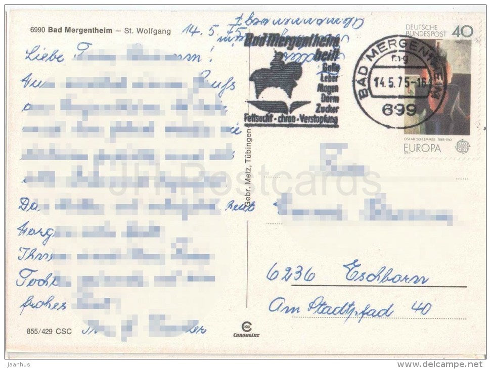 Bad Mergentheim - St. Wolfgang - 6990 - EUROPA CEPT Oskar Schlemmer - Germany - 1975 gelaufen - JH Postcards