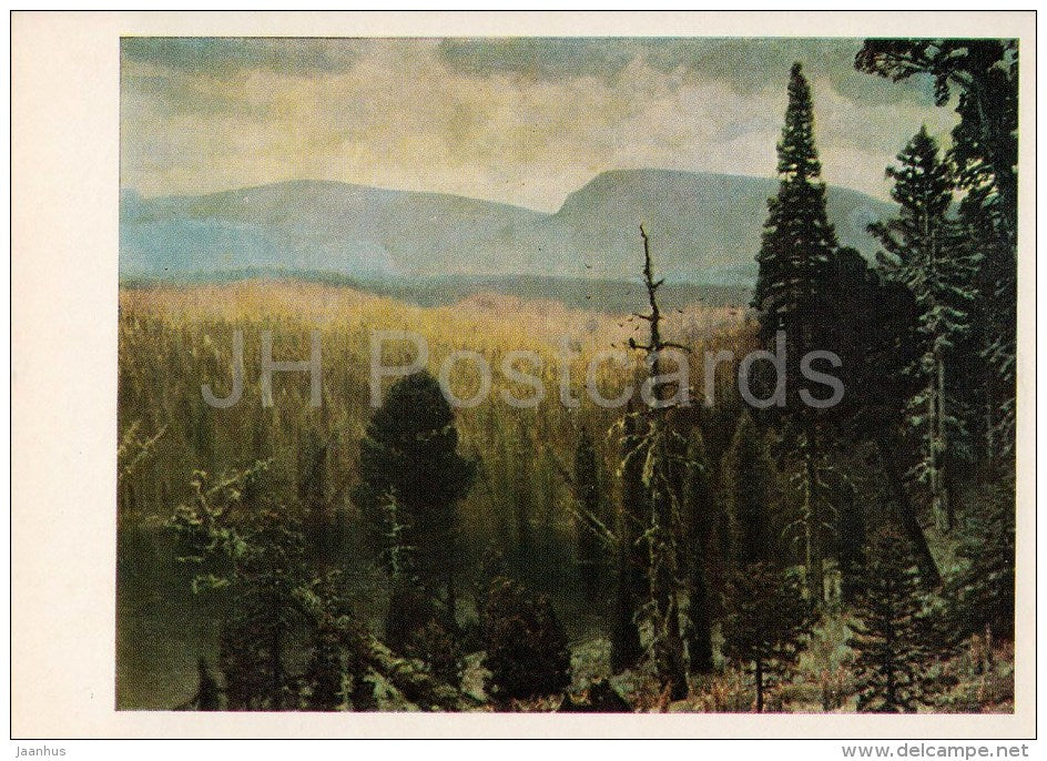 painting by A. Vasnetsov - Taiga in Ural mountains . Sinaya Gora , 1891 - Russian art - 1980 - Russia USSR - unused - JH Postcards