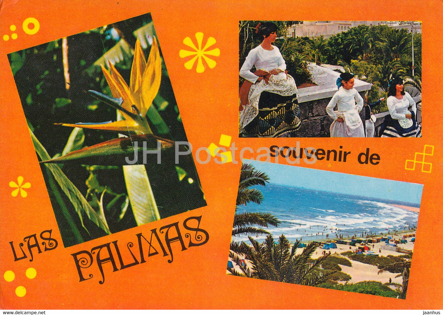 Souvenir de Las Palmas - folk costumes - Gran Canaria - 1974 - Spain - used - JH Postcards