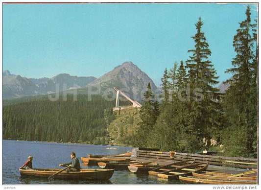 Strbske Pleso - boat - Ski Jumping Hill - Vysoke Tatry - High Tatras - Czechoslovakia - Slovakia - used 1972 - JH Postcards