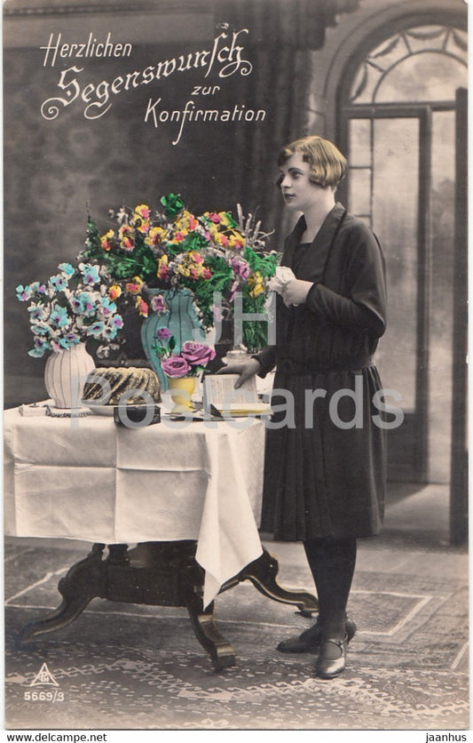 Greeting Card - Herzlichen Segenswunsch zur Konfirmation - young woman PH 5669-3 - old postcard - 1927 - Germany - used - JH Postcards