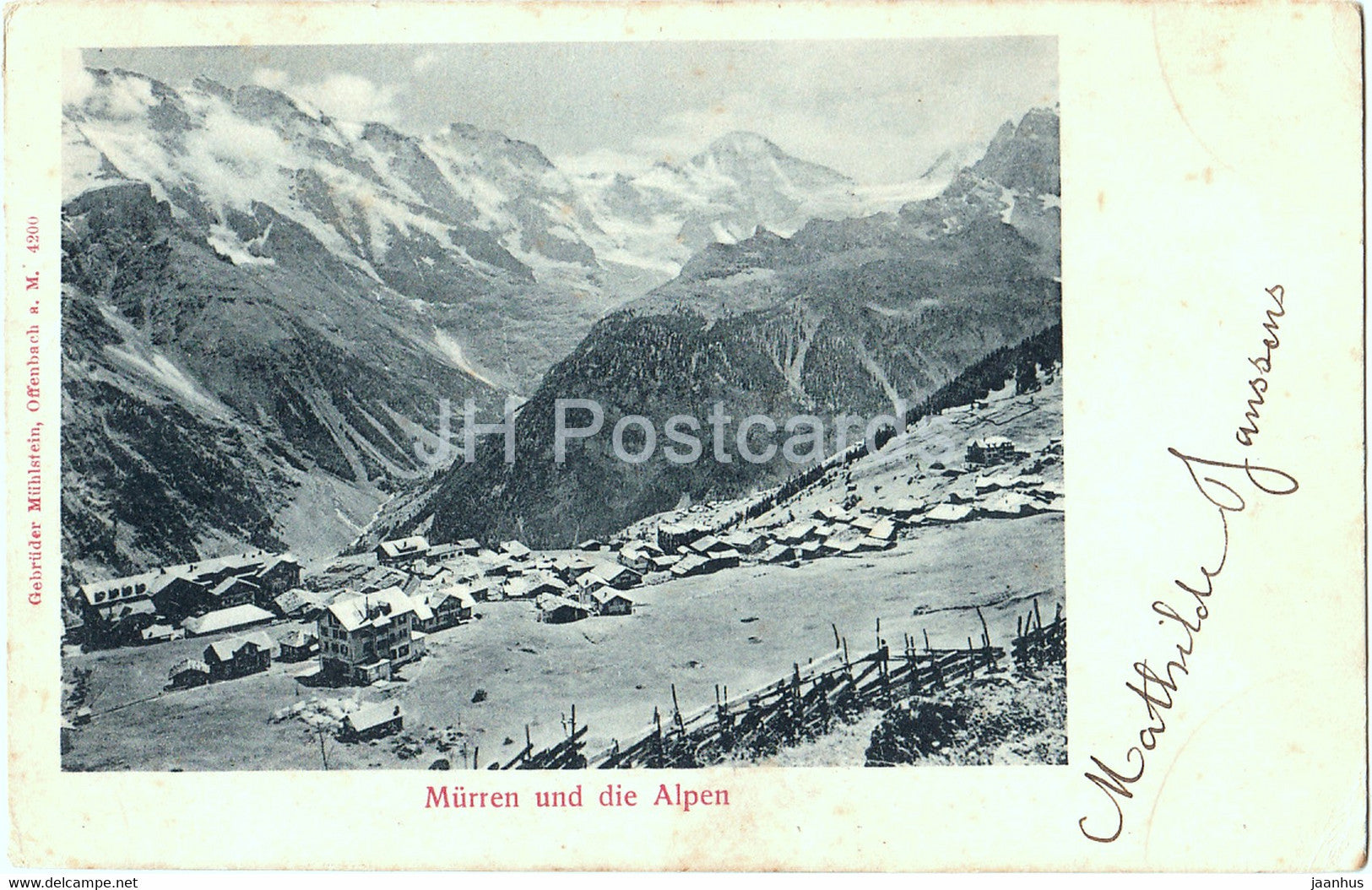 Murren und die Alpen - 4200 - old postcard - 1905 - Switzerland - used - JH Postcards