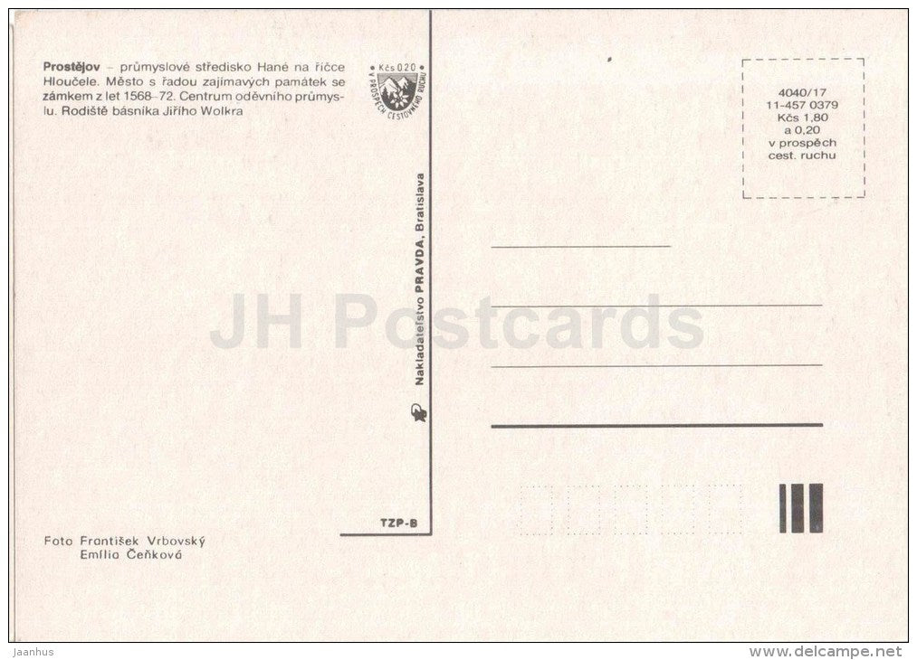 Prostejov - monument to Lenin - Birthplace of the poet Jiriho Wolkra - Czechoslovakia - Czech - unused - JH Postcards