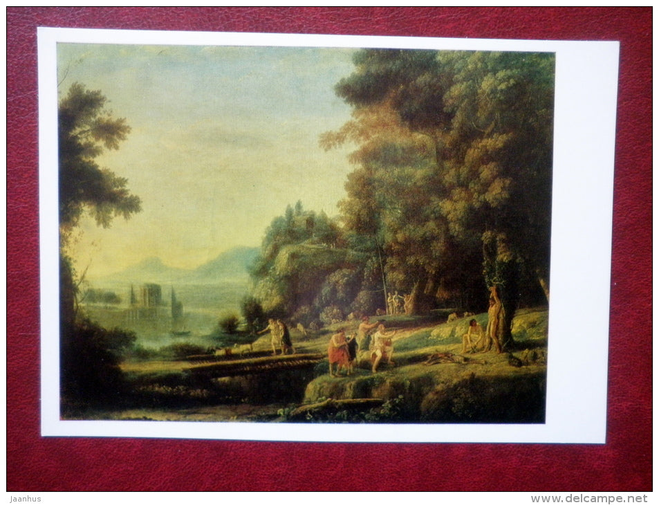 painting by Claude Lorrain - Landscape with Apollo and Marsyas , 1639 - french art - unused - JH Postcards