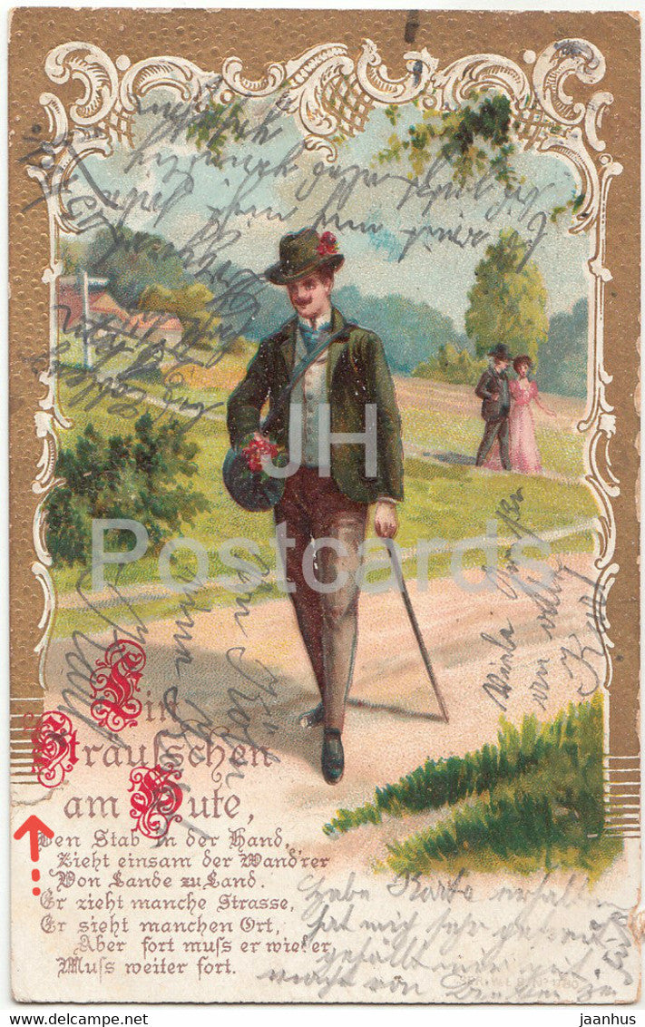 Ein Strausschen am Hute - man - SER 1780 - illustration - old postcard - 1905 - Germany - used - JH Postcards