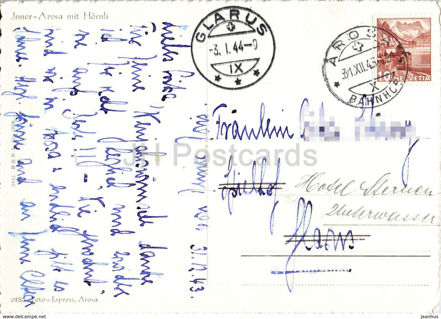 Inner Arosa mit Hörnli - 0180 - alte Postkarte - 1944 - Schweiz - gebraucht