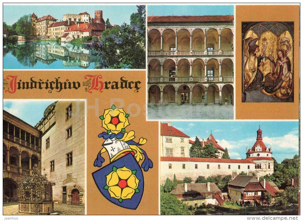 Jindrichuv Hradec - castle - relief of Annunciation - fountain - Czechoslovakia - Czech - unused - JH Postcards