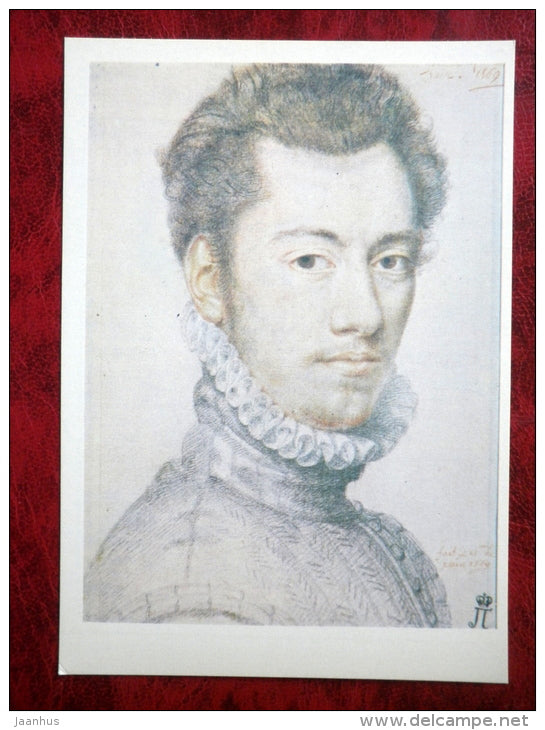 Drawing by Pierre Dumostier the Older - Portrait of Etienne Dumostier. 1569 - french art - unused - JH Postcards