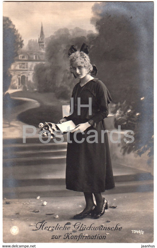 Greeting Card - Herzliche Gluckwunsch zur Konfirmation - young woman - 7439/2 - old postcard - 1927 - Germany - used - JH Postcards