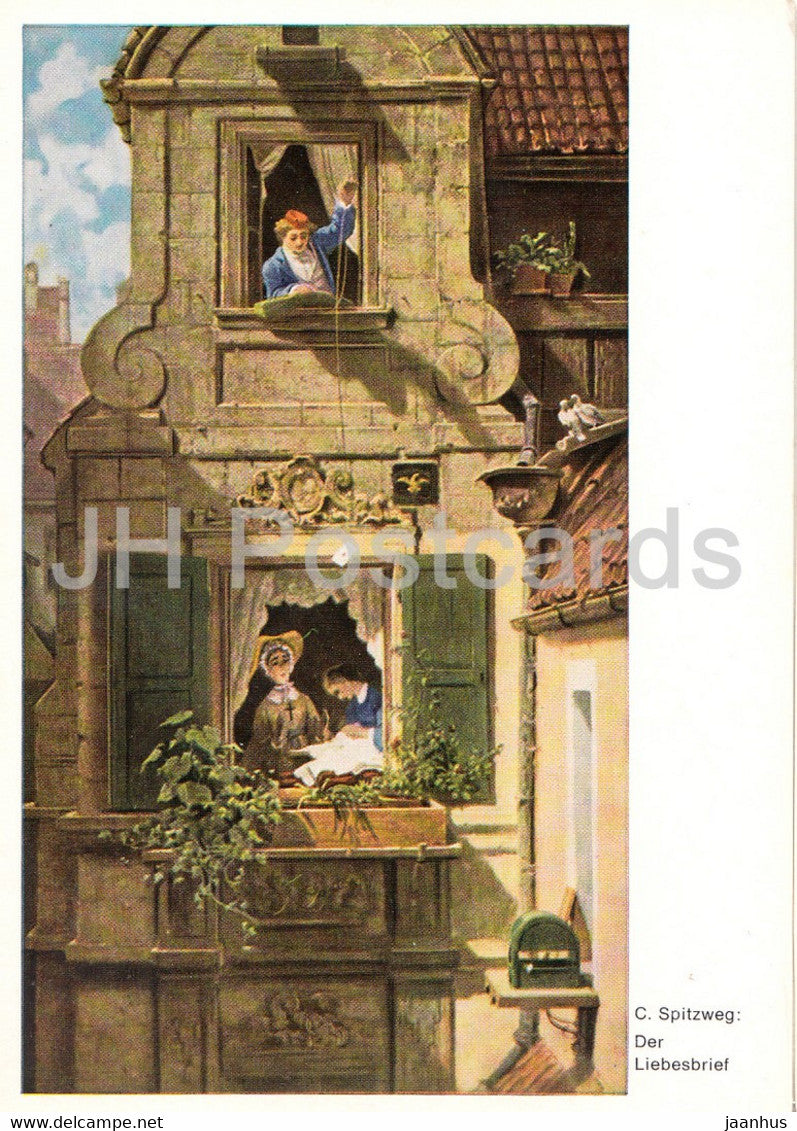 painting by Carl Spitzweg - Der Liebesbrief - German art - 1977 - Germany - used - JH Postcards