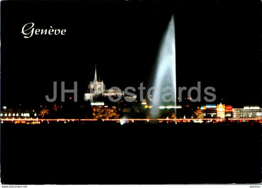 Geneve - Geneva - Geneve la Nuit - La cathedrale et le jet d'eau - 11101 - 1991 - Switzerland - used - JH Postcards