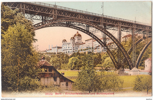 Bern - Berne - Kirchenfeldbrucke und Bundespalast - 3622 - old postcard - Switzerland - unused - JH Postcards