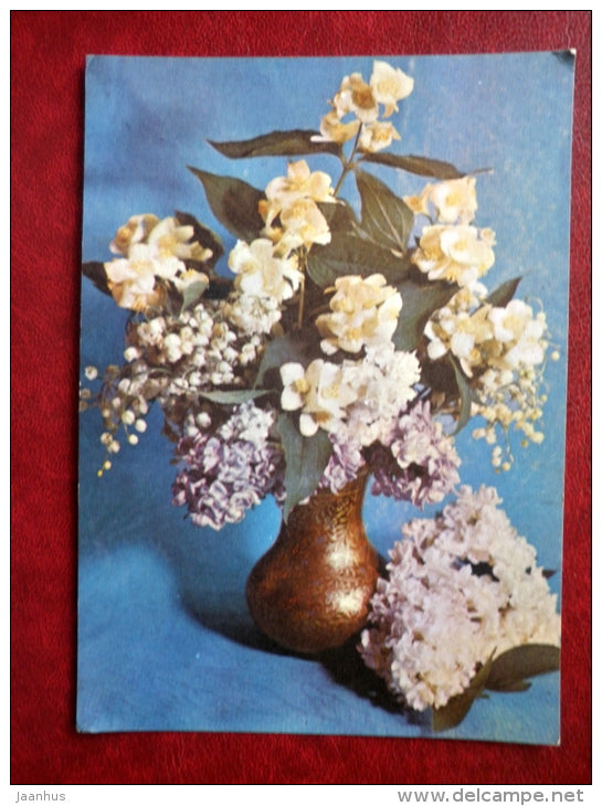 Greeting Card - lilac - flowers - 1973 - Russia USSR - used - JH Postcards