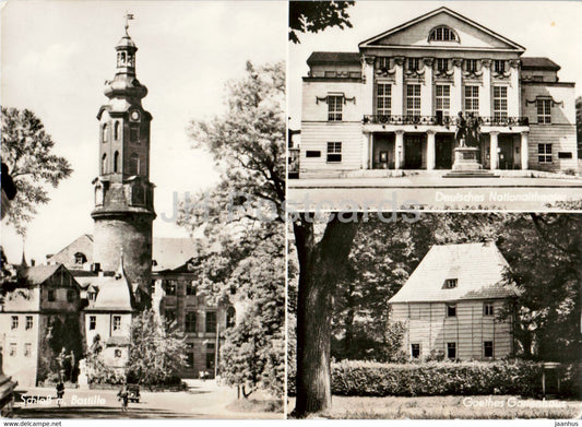Weimar - Schloss m Bastille - Nationaltheater - Goethes Gartenhaus - castle - old postcard - Germany DDR - used - JH Postcards