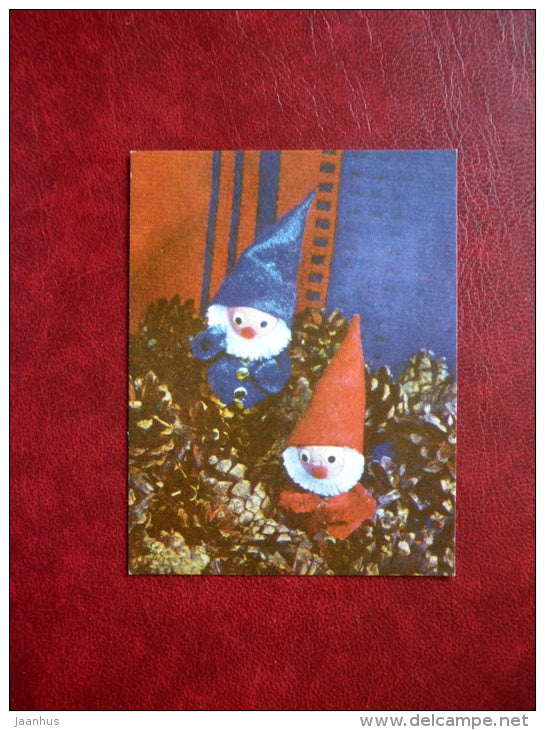 New Year mini Greeting card - dwarfs - 1977 - Estonia USSR - unused - JH Postcards