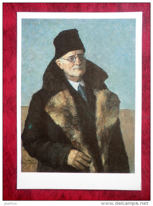 Painting by Igor Grabar - Self-portrait of the Artist in a Fur-coat.  1947 - russian art - unused - JH Postcards