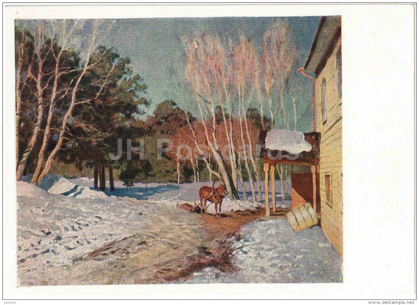 painting by by Isaac Levitan - March , 1895 - horse sledge - Russian art - Russia - 1957 - Russia USSR - unused - JH Postcards