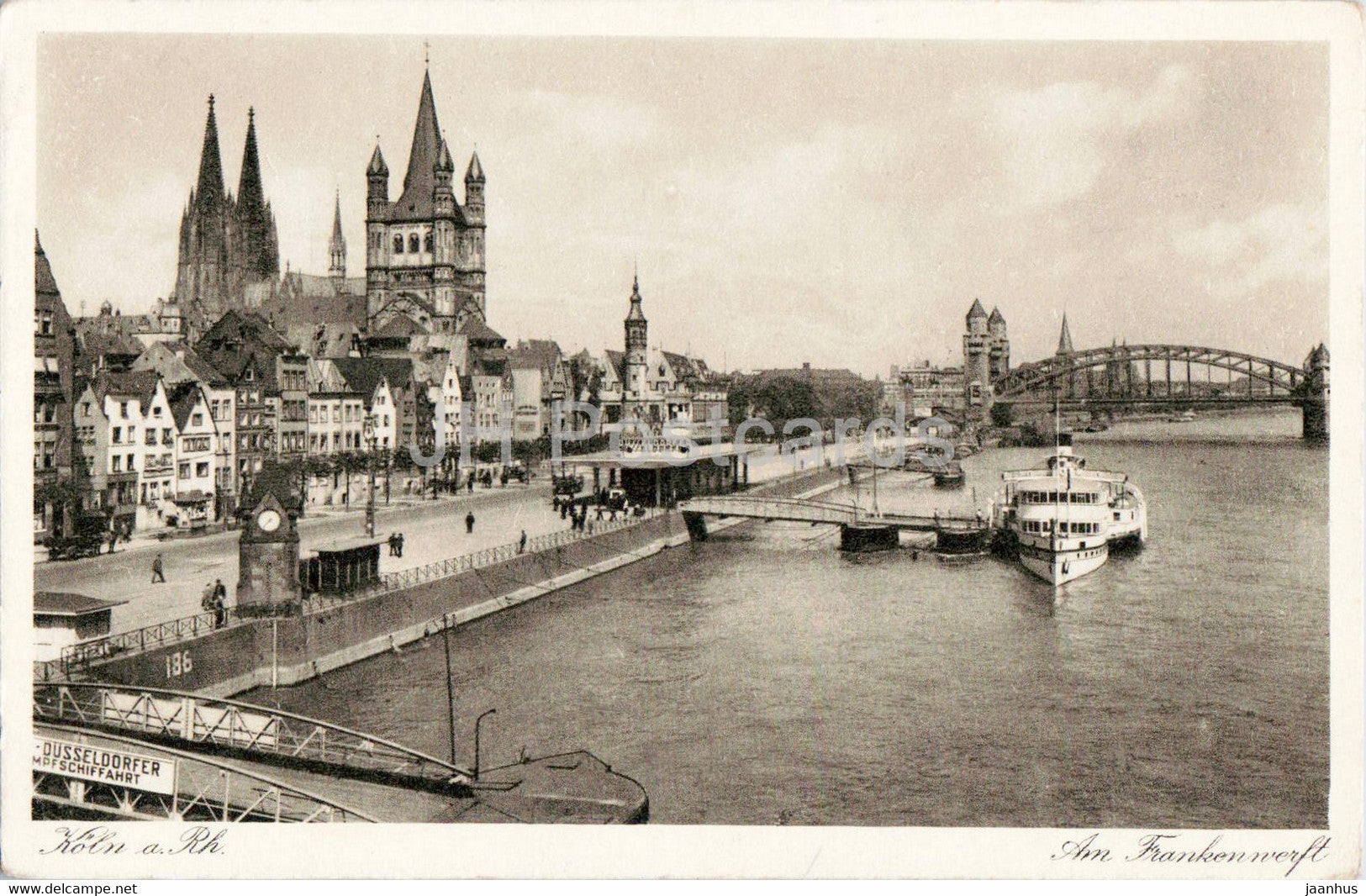 Koln a Rhein - Cologne - Am Frankenwerft - ship - 1936 - old postcard - Germany - unused - JH Postcards