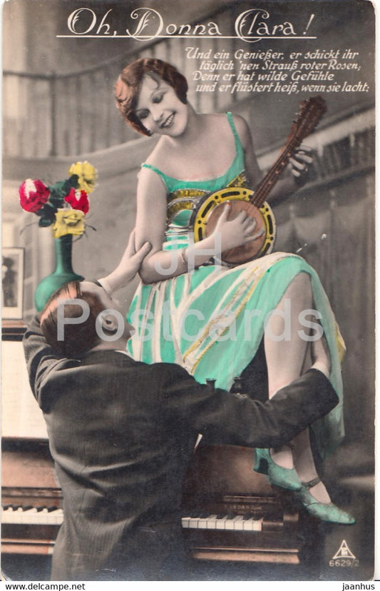 Oh Donna Clara - couple - woman and man - banjo - piano - PH 6629/2 - old postcard - Germany - used - JH Postcards