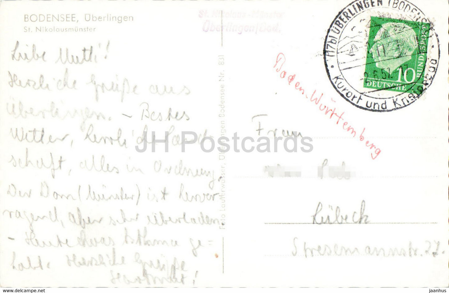 Bodensee - Überlingen - St. Nikolausmünster - Dom - alte Postkarte - 1957 - Deutschland - gebraucht