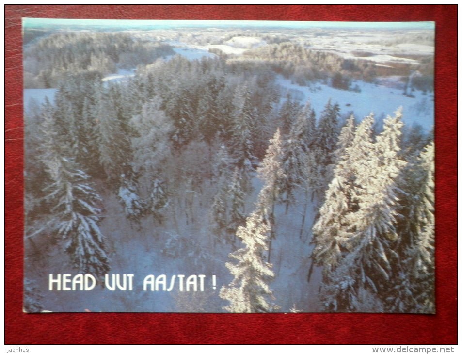 New Year Greeting card - winter forest - 1989 - Estonia USSR - used - JH Postcards